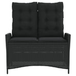 Reclining Garden Bench with Cushions Black Poly Rattan