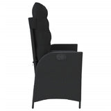 Reclining Garden Bench with Cushions Black Poly Rattan