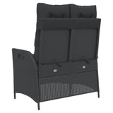Reclining Garden Bench with Cushions Black Poly Rattan - 45-Degree Angle