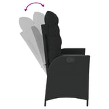 Reclining Garden Bench with Cushions Black Poly Rattan