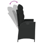 Reclining Garden Bench with Cushions Black Poly Rattan