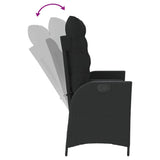 Reclining Garden Bench with Cushions Black Poly Rattan - Rear View