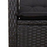 Reclining Garden Bench with Cushions Black Poly Rattan