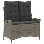 Reclining Garden Bench with Cushions Grey Poly Rattan