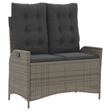 Reclining Garden Bench with Cushions Grey Poly Rattan - Front View