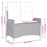 Reclining Garden Bench with Cushions Grey Poly Rattan