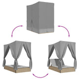 Double Sun Lounger with Roof and Curtains Beige Poly Rattan - Close-Up Angle