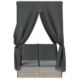 Double Sun Lounger with Roof and Curtains Light Grey Poly Rattan - Top-Down View