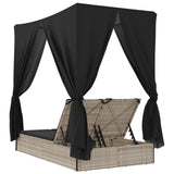 Double Sun Lounger with Roof and Curtains Light Grey Poly Rattan - Rear View