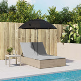 Double Sun Lounger with Cushions&Parasol Beige Poly Rattan - Side View