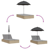Double Sun Lounger with Cushions&Parasol Beige Poly Rattan - Close-Up Angle