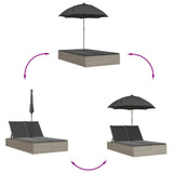 Double Sun Lounger with Cushions&Parasol Light Grey Poly Rattan - Close-Up Angle