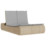 Double Sun Lounger with Cushions Beige Poly Rattan - Front View