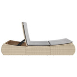 Double Sun Lounger with Cushions Beige Poly Rattan - 45-Degree Angle