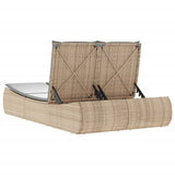 Double Sun Lounger with Cushions Beige Poly Rattan - Rear View