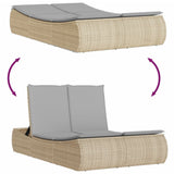 Double Sun Lounger with Cushions Beige Poly Rattan - Close-Up Angle