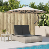 Double Sun Lounger with Cushions Light Grey Poly Rattan - Side View