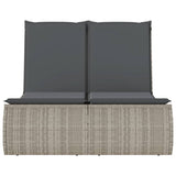 Double Sun Lounger with Cushions Light Grey Poly Rattan