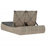 Double Sun Lounger with Cushions Light Grey Poly Rattan - Rear View