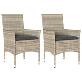 Garden Chairs with Cushions 2 pcs Light Grey Poly Rattan - Front View