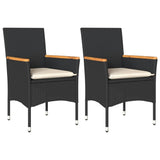 Garden Chairs with Cushions 2 pcs Black Poly Rattan - Front View