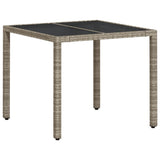 Garden Table with Glass Top Light Grey 90x90x75 cm Poly Rattan