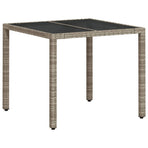 Garden Table with Glass Top Light Grey 90x90x75 cm Poly Rattan