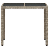 Garden Table with Glass Top Light Grey 90x90x75 cm Poly Rattan