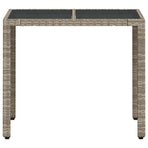 Garden Table with Glass Top Light Grey 90x90x75 cm Poly Rattan