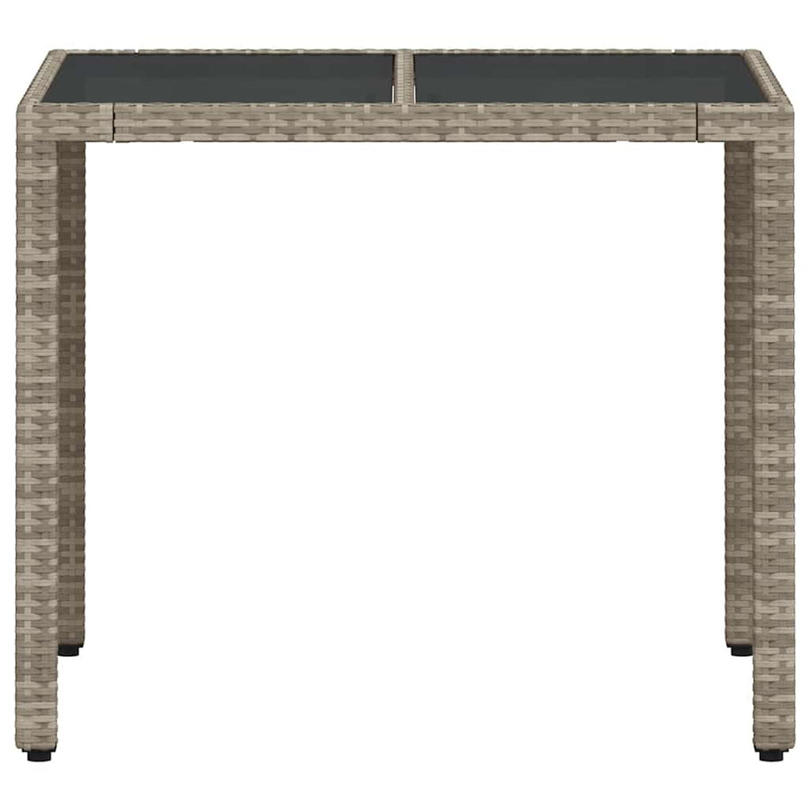 Garden Table with Glass Top Light Grey 90x90x75 cm Poly Rattan