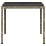 Garden Table with Glass Top Light Grey 90x90x75 cm Poly Rattan