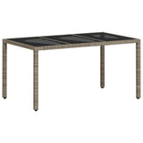 Garden Table with Glass Top Light Grey 150x90x75 cm Poly Rattan - Front View
