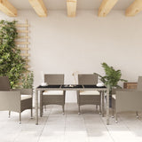 Garden Table with Glass Top Light Grey 150x90x75 cm Poly Rattan - Side View