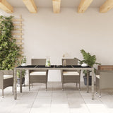 Garden Table with Glass Top Light Grey 190x90x75 cm Poly Rattan - Side View
