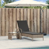 Sun Lounger with Wheels and Cushion Grey Poly Rattan - Side View