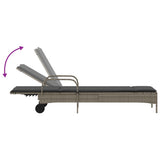 Sun Lounger with Wheels and Cushion Grey Poly Rattan - Close-Up Angle