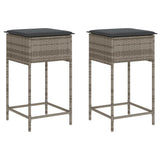 Garden Bar Stools with Cushions 2 pcs Grey Poly Rattan