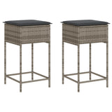 Garden Bar Stools with Cushions 2 pcs Grey Poly Rattan - Front View
