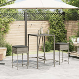 Garden Bar Stools with Cushions 2 pcs Grey Poly Rattan - Side View