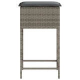 Garden Bar Stools with Cushions 2 pcs Grey Poly Rattan - Rear View