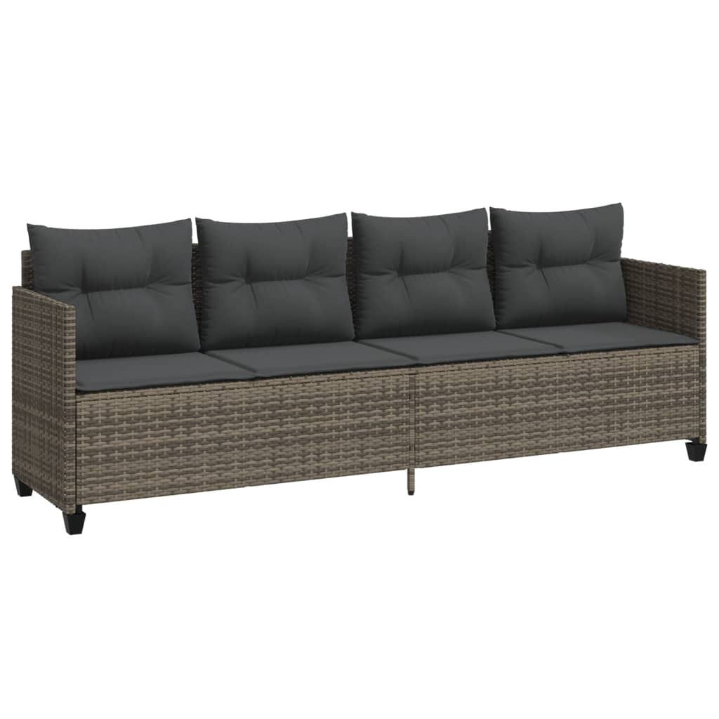 Sun Lounger with Cushions Grey?Poly Rattan