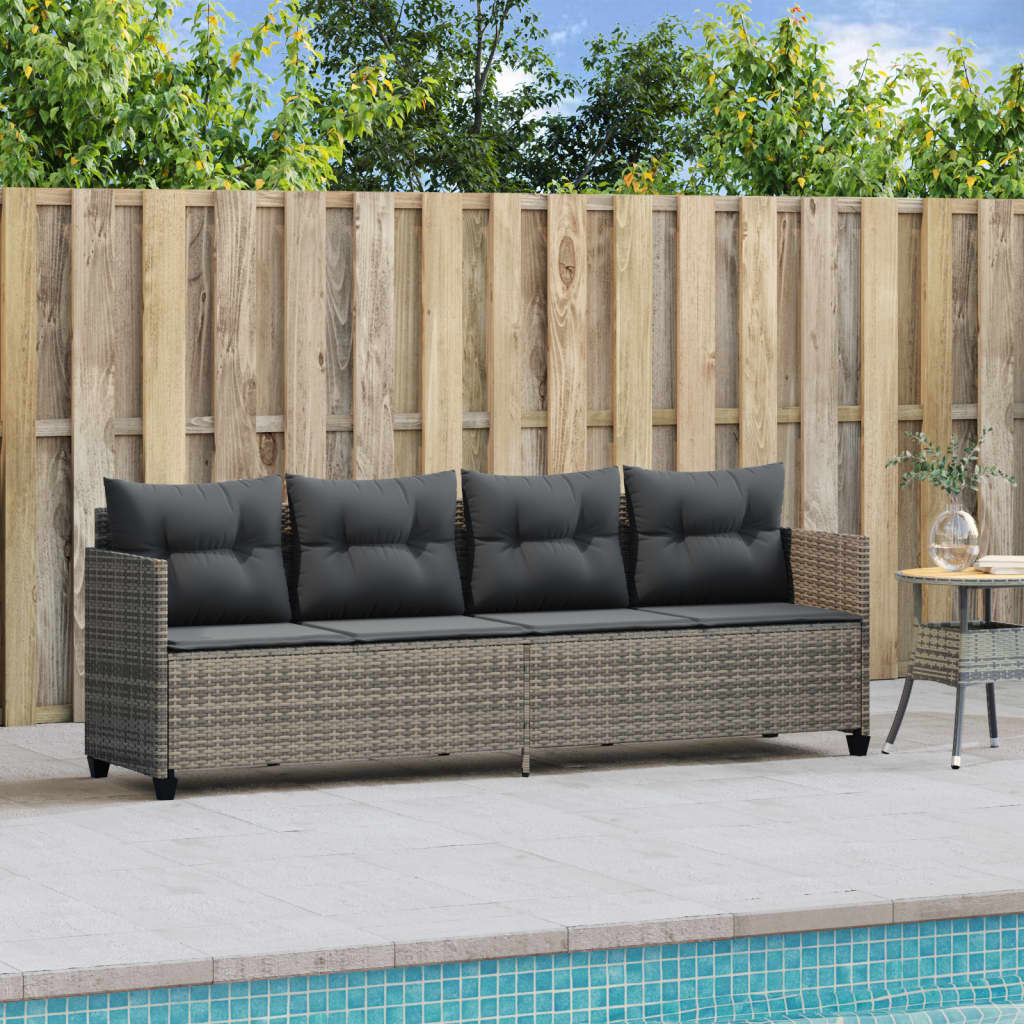 Sun Lounger with Cushions Grey?Poly Rattan