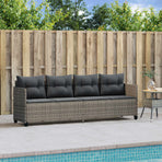 Sun Lounger with Cushions Grey Poly Rattan