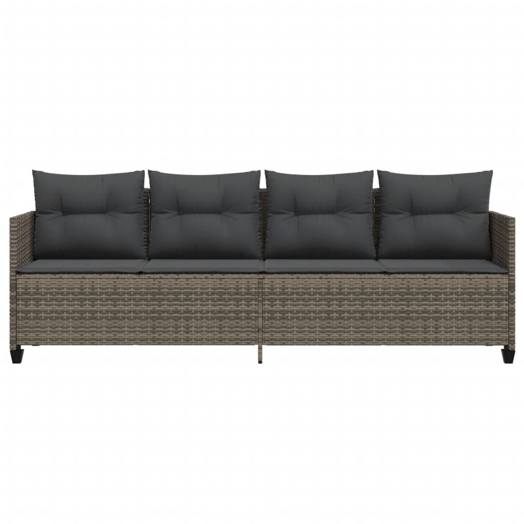 Sun Lounger with Cushions Grey?Poly Rattan