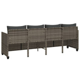 Sun Lounger with Cushions Grey?Poly Rattan - Rear View