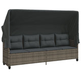 Sun Lounger with Canopy and Cushions Grey?Poly Rattan - Front View