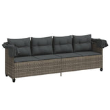 Sun Lounger with Canopy and Cushions Grey?Poly Rattan