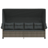 Sun Lounger with Canopy and Cushions Grey?Poly Rattan