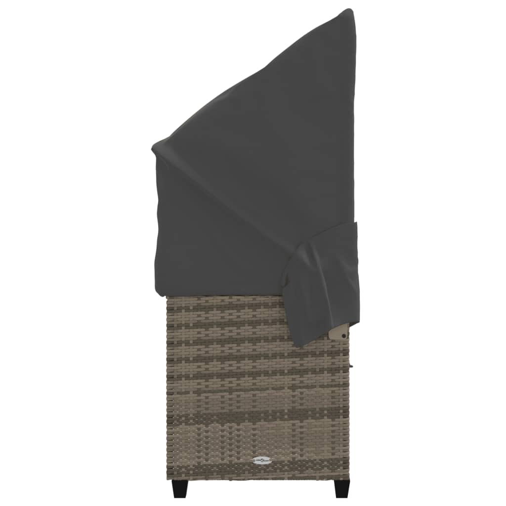 Sun Lounger with Canopy and Cushions Grey?Poly Rattan