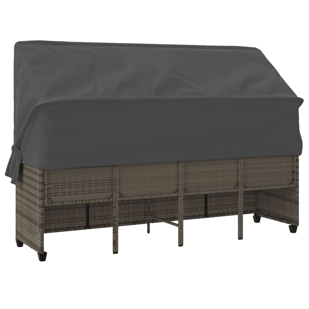 Sun Lounger with Canopy and Cushions Grey?Poly Rattan